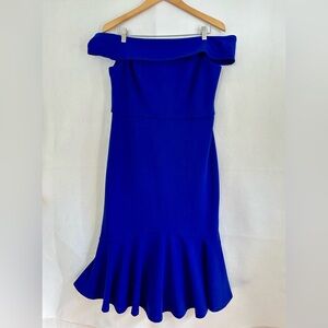MARINA Cobalt Blue Off-Shoulder Midi Dress